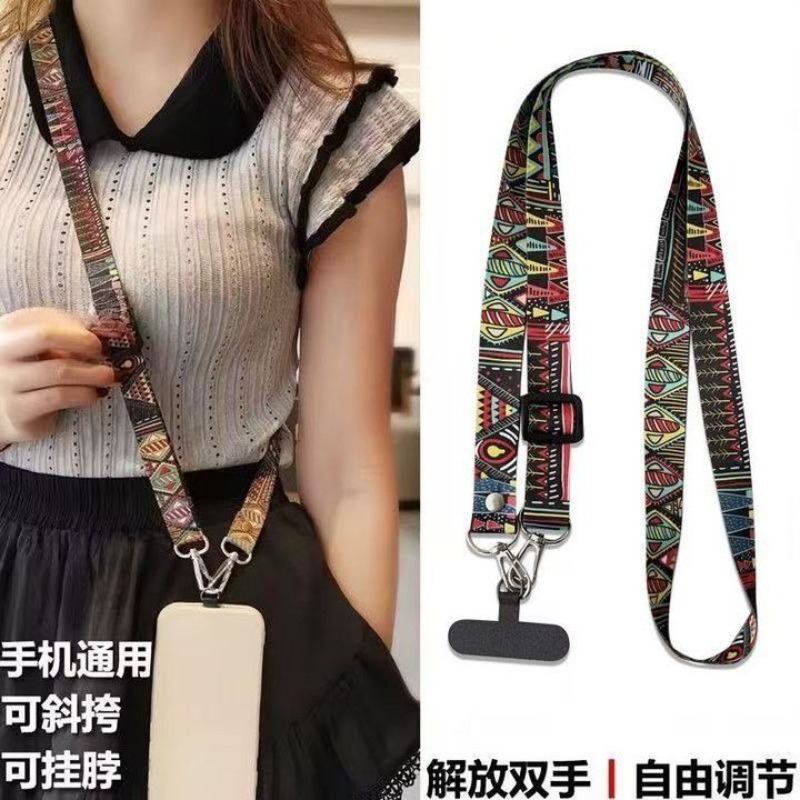 Crossbody Lanyard Neck Strap Case - Şirin Etnik Tarzda Telefon Askısı, Çapraz