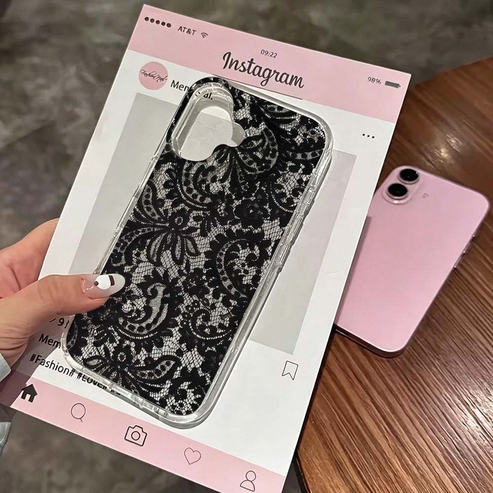 Clear Shockproof Bumper Case - Dantel Çiçekli Şeffaf Telefon Kılıfı iPhone
