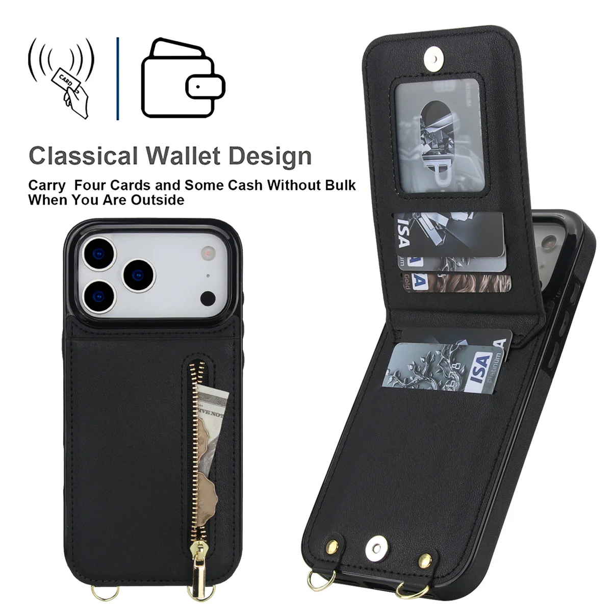 iPhone 16 18 Pro Max 17 Air 16 - Leather Wallet Card Holder Phone Cover incelemesi ve fiyatı